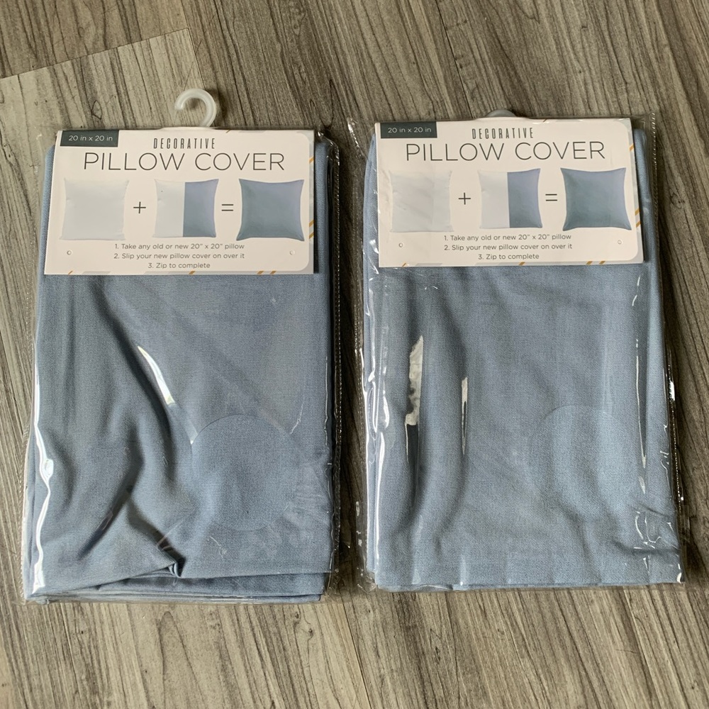2 light blue decorative throw pillow covers NWT